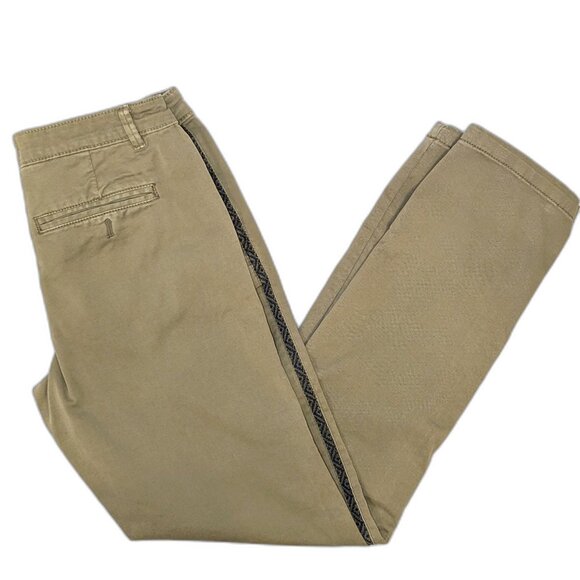 Anthropologie | Olive Green Relaxed Chino Navy Geo Tuxedo Stripe Pants | 26 - Picture 13 of 16